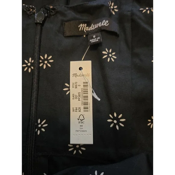 Madewell Size 0 Black Sweetheart Puff-Sleeve‎ Midi Dress New With Tags - Picture 13 of 14